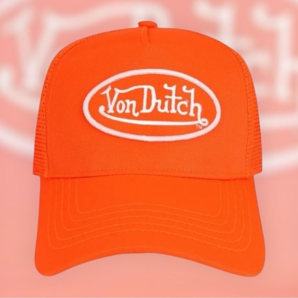 Von Dutch Accessories - Von Dutch Neon Orange Velvet Trucker Snapback Hat Logo Patch New Streetwear